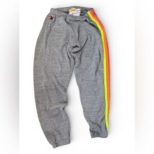 Aviator Nation Gray Sweatpants with Rainbow Stripes